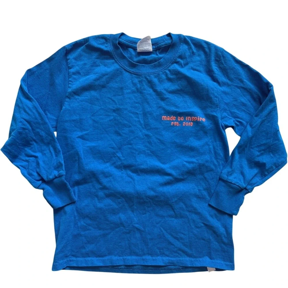 Youth Long Sleeve T Shirt Down For Doughnuts Made To‎ Inspire Blue Small